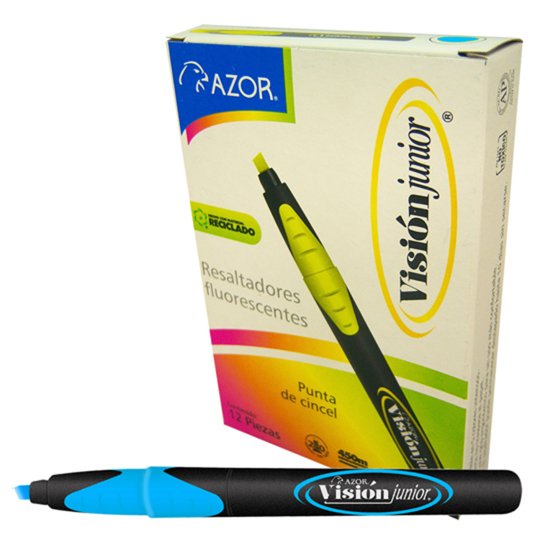 Resaltador De Texto Vision Jr. Punta Cincel  4Mm Color Azul Caja Con 12 Pzas