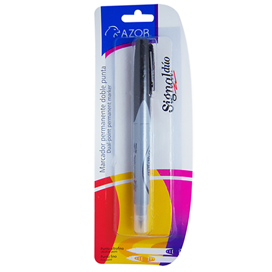 [AZO-MAR-3301NE] Marcador Doble Punta Bala Signal Duo (1.5 Mm Y 0.5 Mm) Color Negro BlÃ­ster 1 Pieza