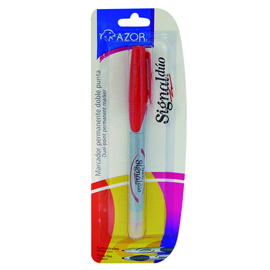 [AZO-MAR-3301RO] Marcador Doble Punta Bala Signal Duo (1.5 Mm Y 0.5 Mm) Color Rojo BlÃ­ster 1 Pieza