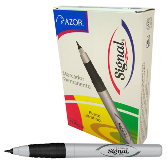 [AZO-MAR-37001C] Marcador Permanente Ultra Fino Signal 0.5 Mm Color Negro Caja Con 12 Pzas