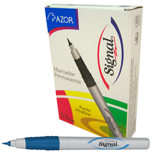 [AZO-MAR-37003C] Marcador Permanente Ultra Fino Signal 0.5 Mm Color Azul Caja Con 12 Pzas
