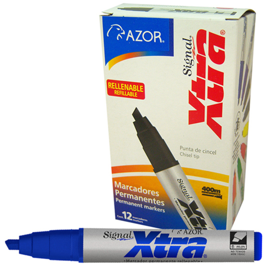 [AZO-MAR-40003] Marcador Permanente Signal Xtra Punta Cincel 6 Mm Color Azul Caja Con 12 Pzas