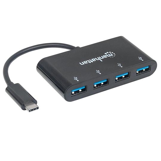 Hub Manhattan Usb Tipo C V3.1 4 Ptos Neg