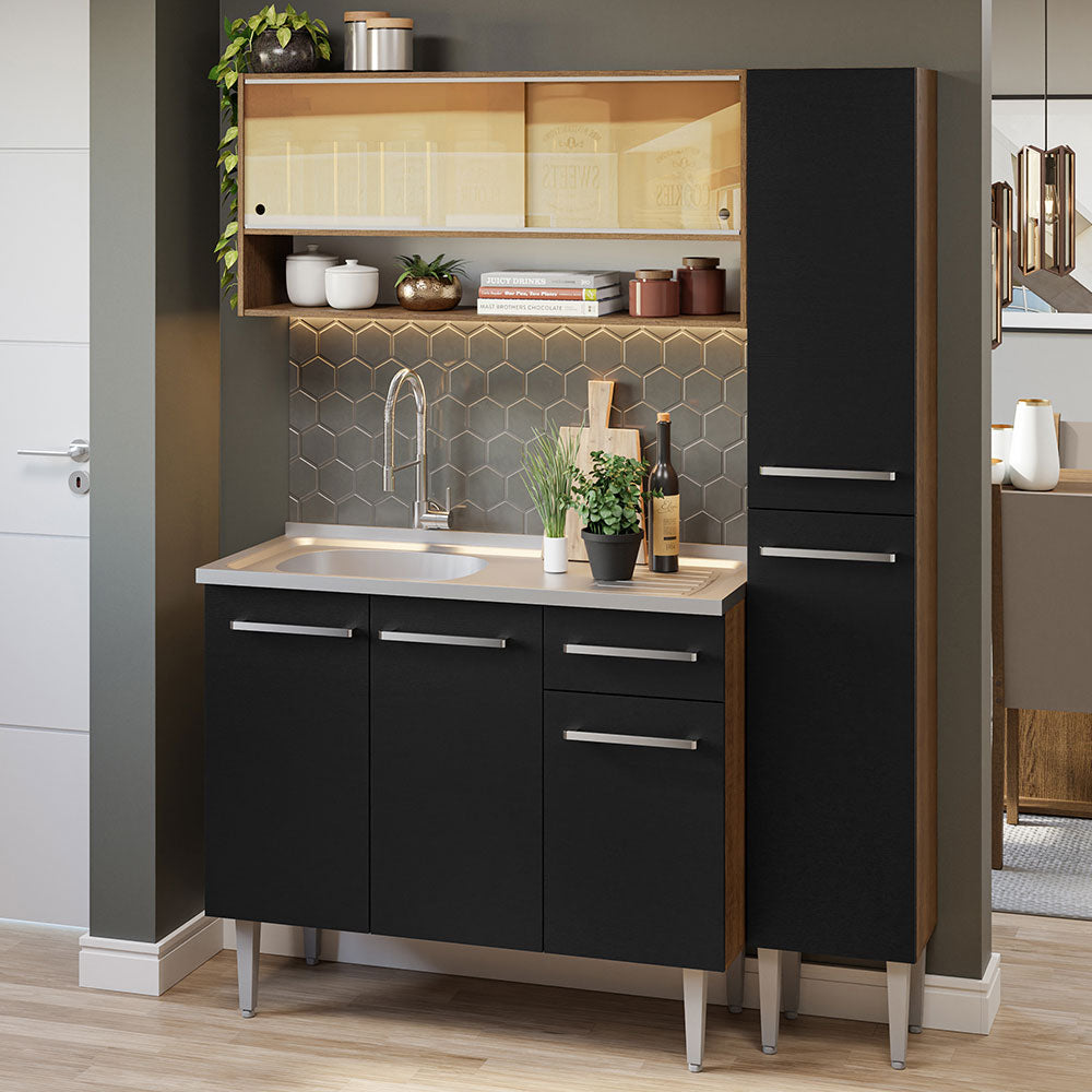 Cocina Compacta 137cm con Fregadero Marrón/Negro Emilly 10