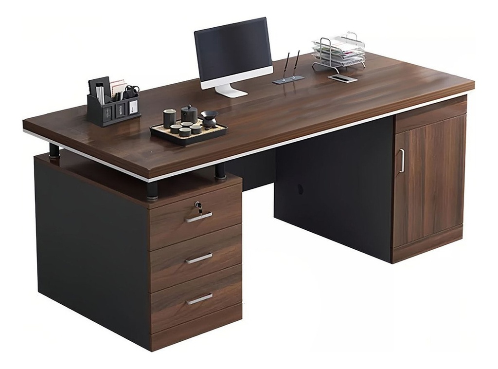 Escritorio Madera Con 3 Cajones Para Computadora Oficina Marrón Oscuro
