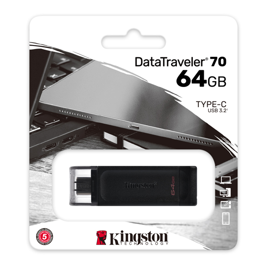 Memoria Usb Dt70, 64Gb, Negro, Kingston