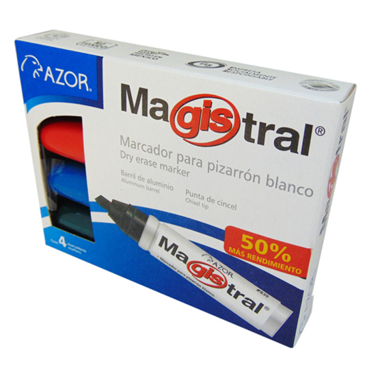 Marcador De Aluminio Magistral Punta Cincel 6Mm Colores Surtidos Caja 4 Pzas 
