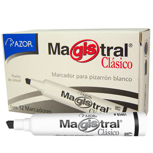 Marcador Magistral Clásico Punta Cincel 6Mm Color Negro Caja Con 12 Pzas 