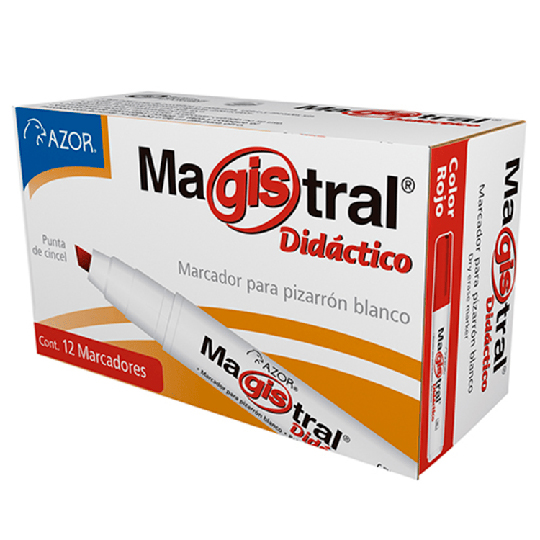 Marcador Magistral Didáctico Punta Cincel 6 Mm Color Rojo Caja Con 12 Piezas