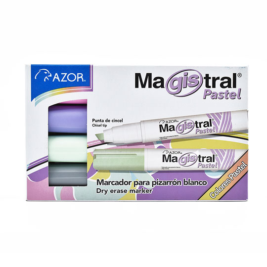 Marcador Magistral Didáctico Punta Cincel 6 Mm Colores Pastel Caja Con 4 Pzas 