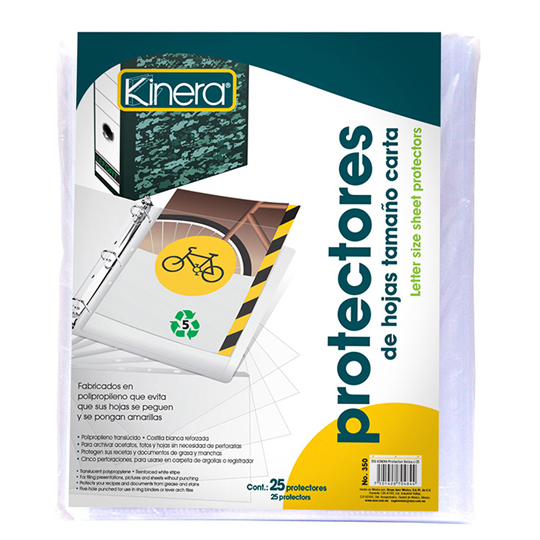 Protector De Hojas Traslucidos Kinera 350 Tamaño Carta Bolsa Con 25 Pzas 
