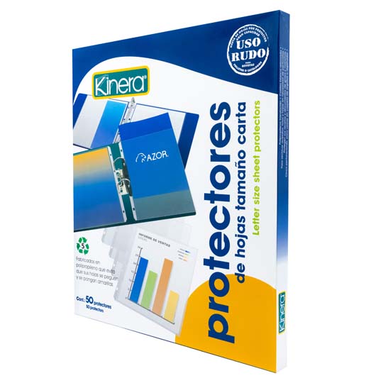 Protector De Hojas Traslucidos Kinera 369 Uso Rudo Tamaño Carta Caja Con 50 Pzas