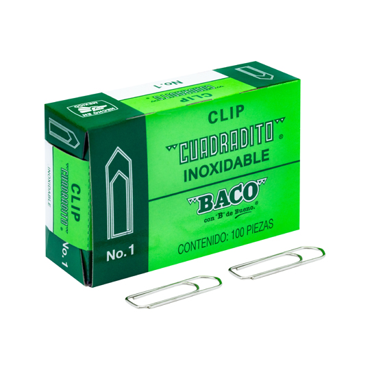Clip Baco Cuadrito No. 1, 1 Caja De 100 Clips