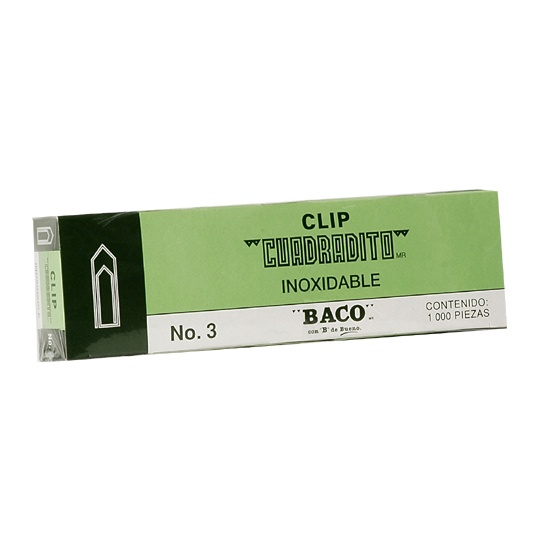 Clip Baco Cuadrito No. 3, 1 Caja Con 100 Clips