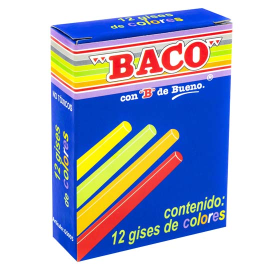 Gis Baco De 12 Colores, 1 Caja Con 12 Gises De Colores 