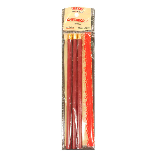 Lápiz Checador Baco Rojo, 3 Piezas