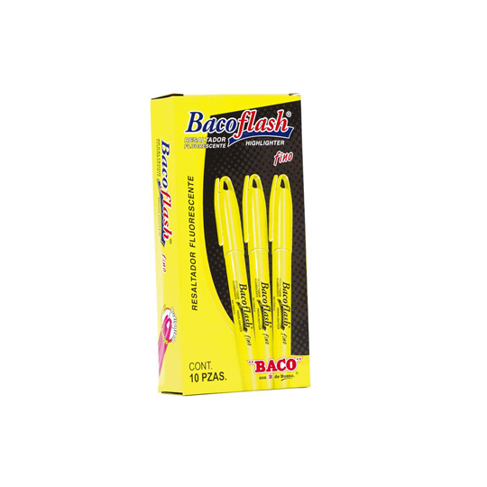 Resaltador Bacoflash Punto Fino Amarillo, 10 Piezas