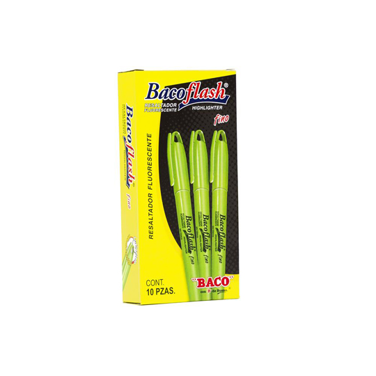 Marcatextos Bacoflash Fino Verde, Tinta Fluorescente, Punto Fino, 10 Piezas 