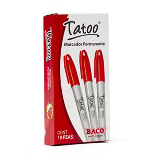 Marcador Permanente Baco Fino Rojo, Caja Con 10 Piezas