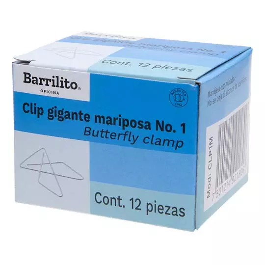Clip Mariposa Gigante No. 1 Barrilito Capacidad Hasta 20 Hojas