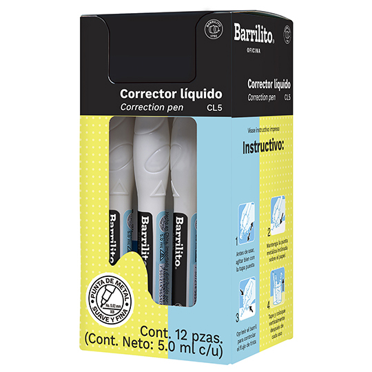 Corrector Líquido Barrilito Tipo Bolígrafo Con 12 Piezas De 5Ml