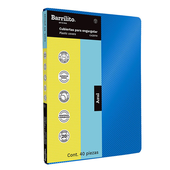 Cubierta Plástica Rayada Azul Barrilito, Carta Con 40 Piezas 