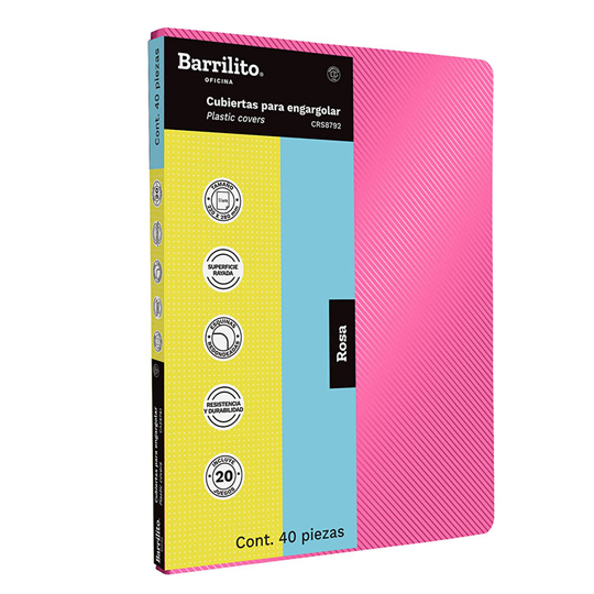 Cubierta Plástica Rayada Rosa Barrilito, Carta Con 40 Piezas