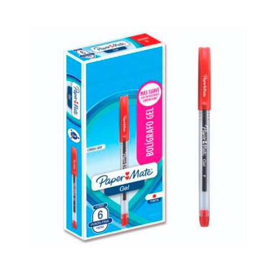 Boligrafo Econímico Gel Paper Mate Rojo 6 Piezas