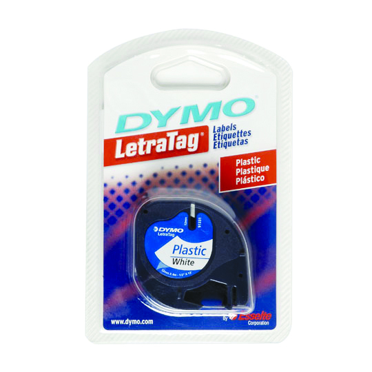Cinta plastica DYMO letratag imprime negro sobre blanco perla 12mmx4m
