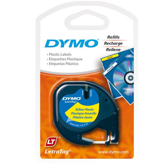Cinta plástica DYMO letratag imprime sobre hiper-amarillo de 12mmx4m