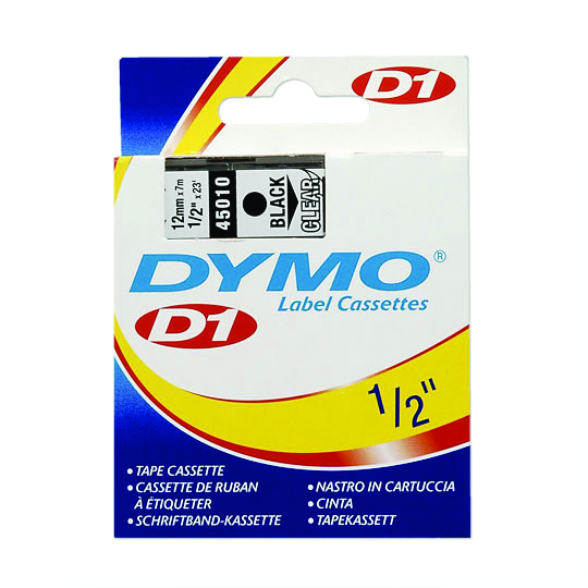 Cinta Dymo 12MmX7M Para Rotulador imprime negro con fondo transparente