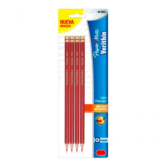 Lápiz Checador Verithin Rojo Con 4 Piezas