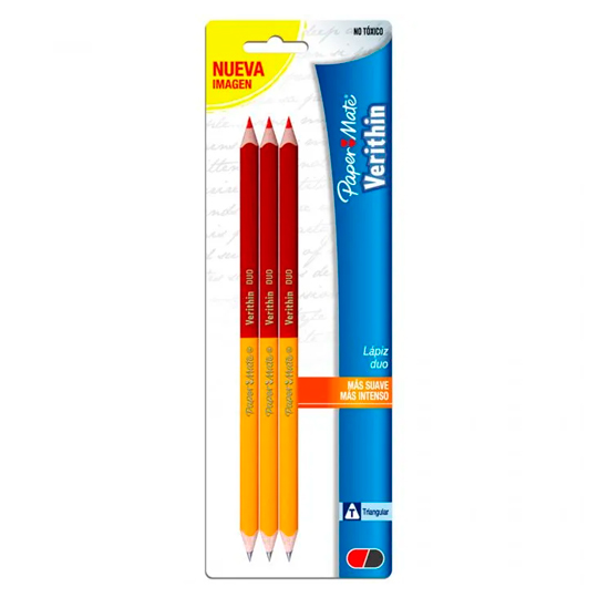 Lápiz Bicolor Grafito-Rojo Duo Triangular Con 3 Piezas