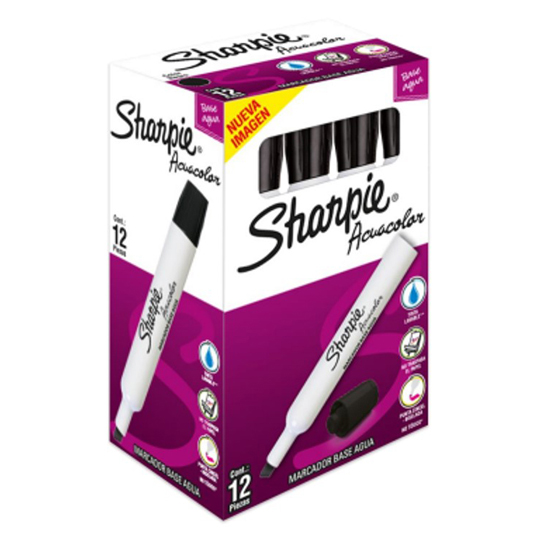 Sharpie Acuacolor Negro Caja Con 12 Marcadores Base Agua