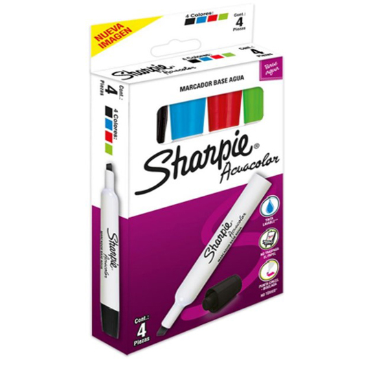 Sharpie Acuacolor 4 Pz Col. Surtidos Marcadores Base Agua