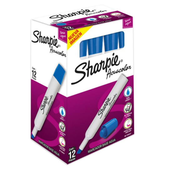Sharpie Acuacolor 12Pz  Azul Oscuro Base Agua