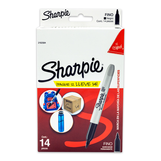 Marcador Fino Permanente Sharpie Negro 12 Piezas 2 Gratis