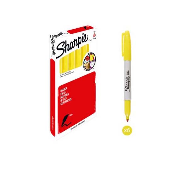 Marcador Fino Permanente Sharpie Singles Amarillo 6 Piezas