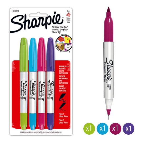 Sharpie Doble Punta Tarjeta Con 4 Piezas