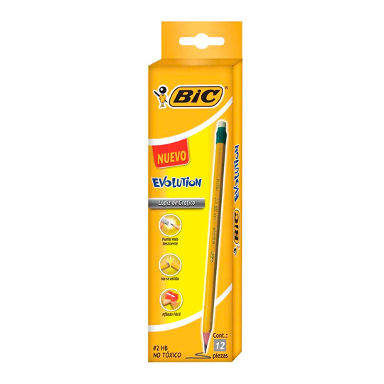 Lapiz Bic Evolution Amarillo Hb 2 Lapiz EVOLUTION BIC de resina con 12 piezas