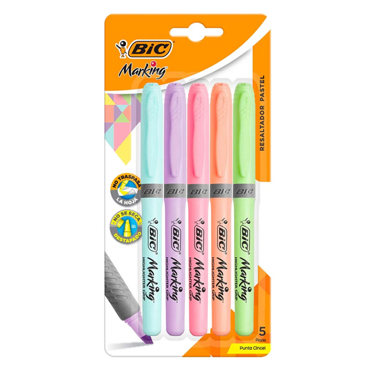 Resaltadores Bic Brite Liner Pastel 5 Piezas Colores Surtidos