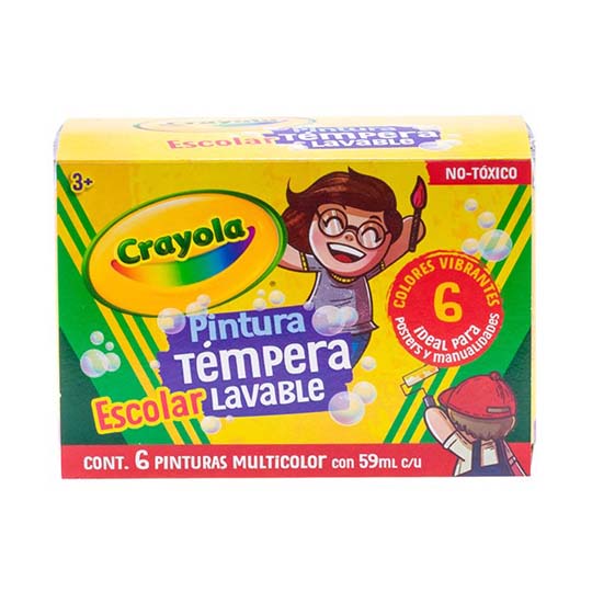 Pinturas Tempera Lavables Crayola Multicolor, 59 Ml, 6 Colores