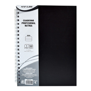 Cuaderno Engargolado Francesa Raya, De Tapa Dura, Ideal Para Tomar Notas De Manera Organizada Y Duradera, Color Negro /Gris