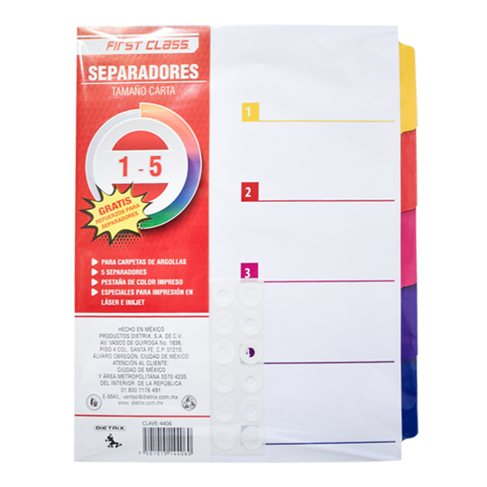 Separadores Dietrix Tamaño Carta Del 1 A