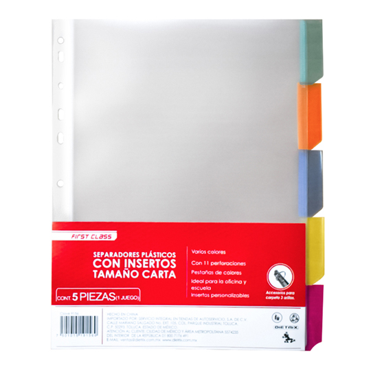 Separadores Plástico De Color Dietrix Tamaño Carta Con Insertos 5 Piezas 
