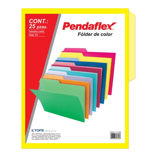 Folder De Color Pendaflex Carta Color Amarillo Ceja 1/2 Caja Con 25 Pzas