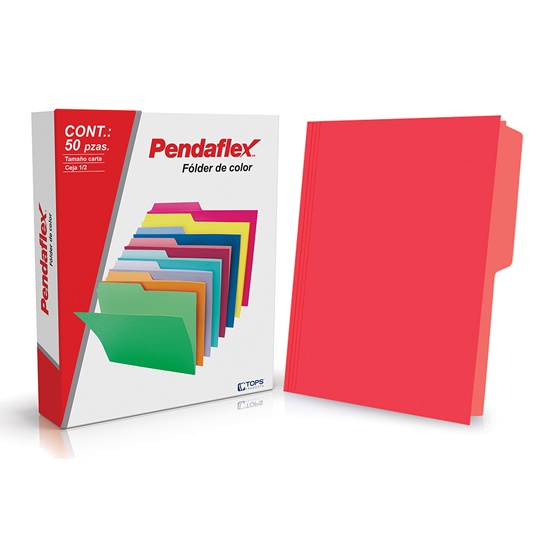 Folder De Color Pendaflex Carta Color Rojo Ceja 1/2 Caja Con 50 Pzas 