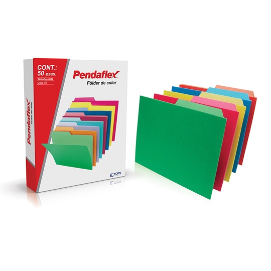 Folder De Color Pendaflex Carta Color Surtido Intenso Ceja 1/2 Caja Con 50 Pzas