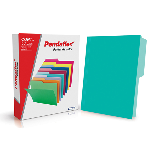 Folder De Color Pendaflex Carta Color Aqua Ceja 1/2 Caja Con 50 Pzas