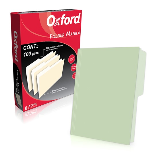 Folder Manila Oxford Carta Color Verde Ceja 1/2 Caja Con 100 Pzas